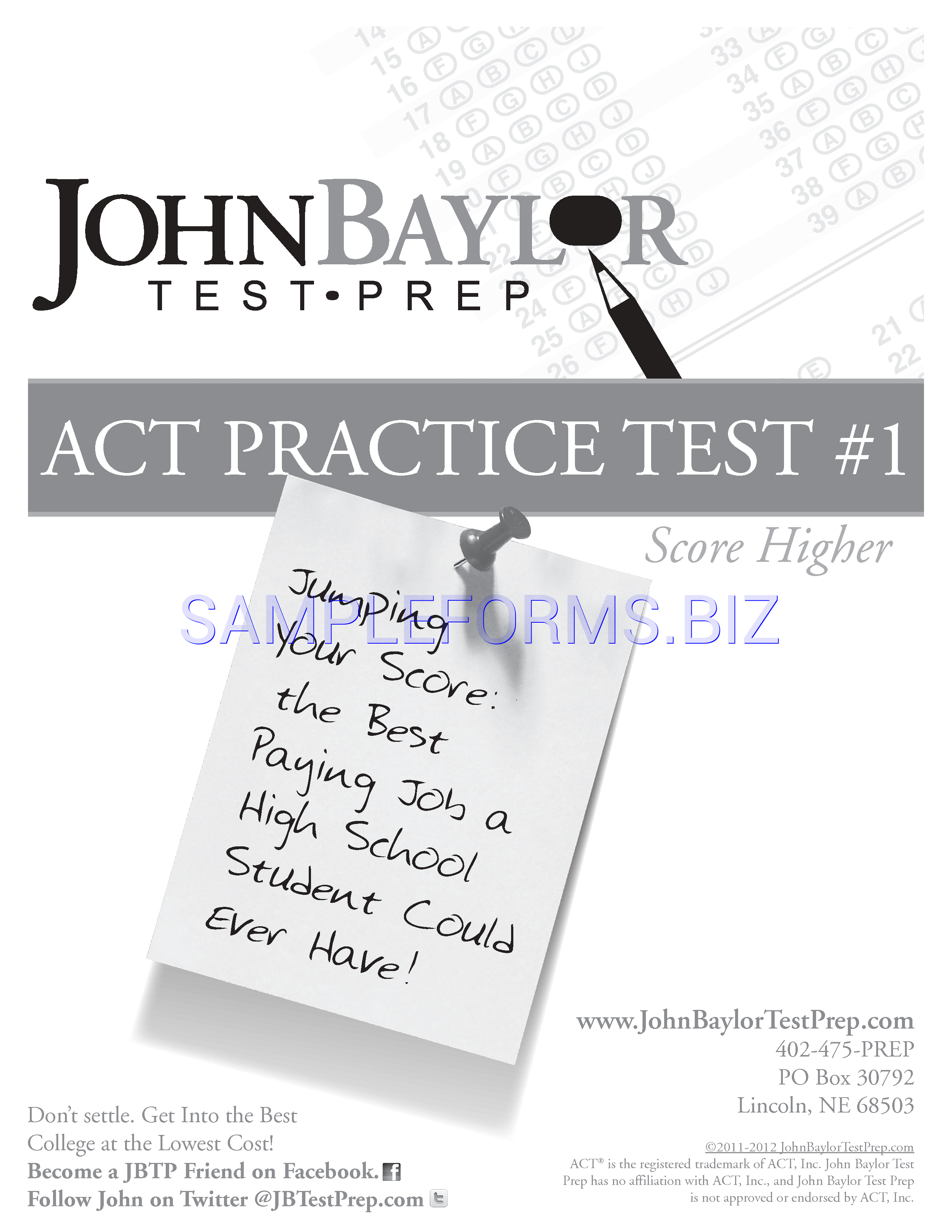Preview free downloadable ACT Sample Test Template 2 in PDF (page 1)